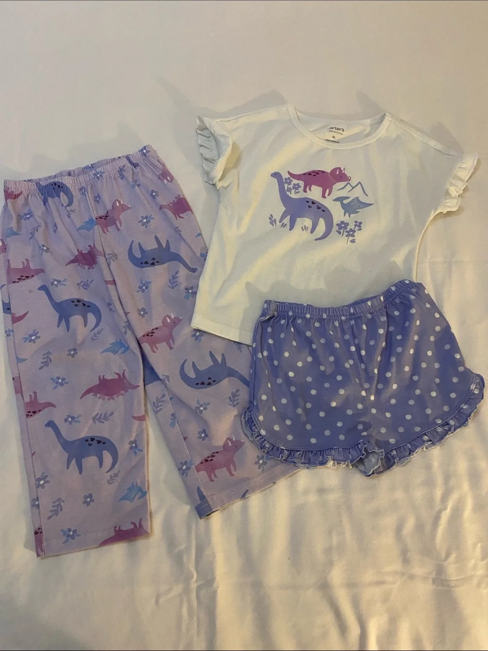 Carter's Purple & White Dino 3-Piece Pajama Set